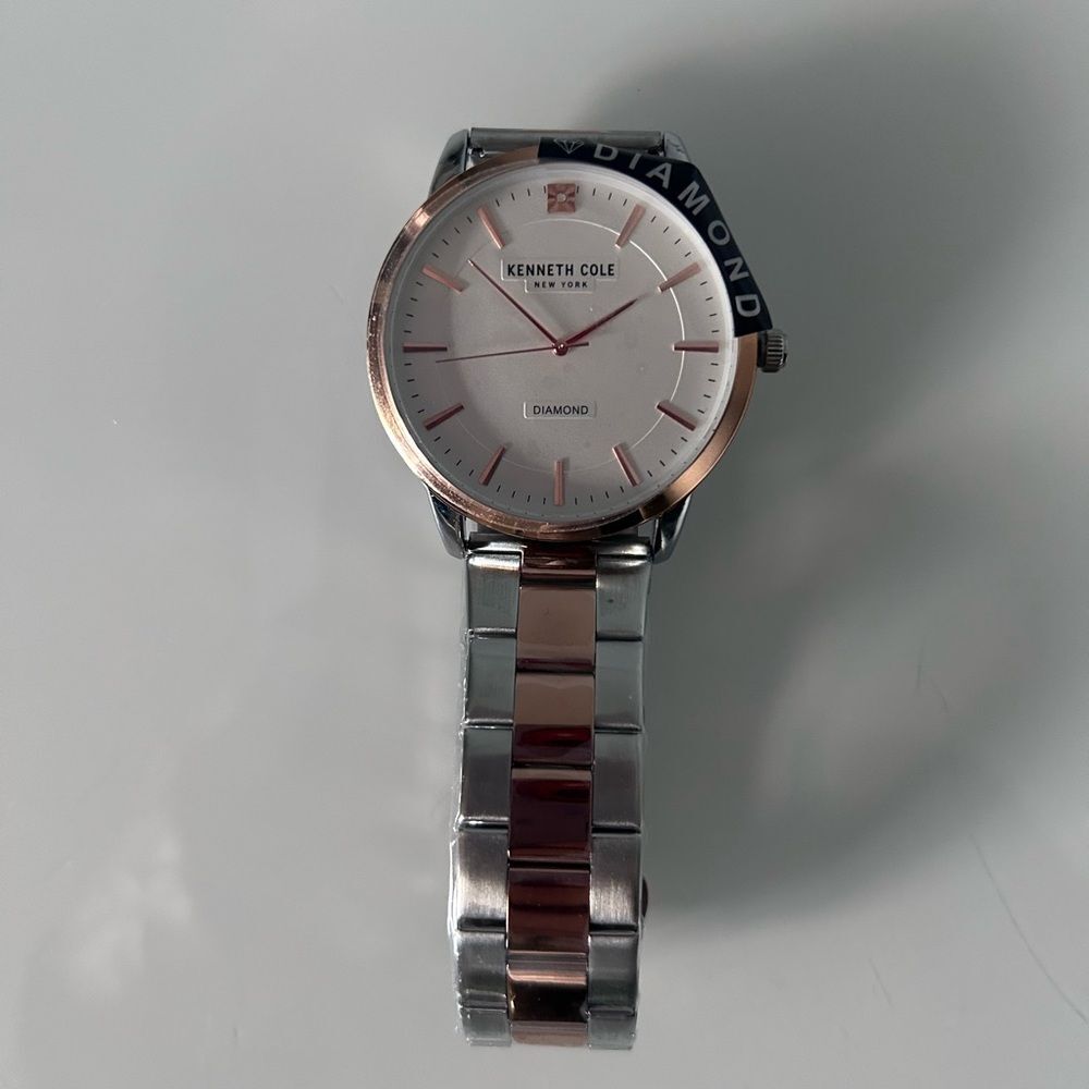 New Genuine Diamond Two-Tone Bracelet Watch Kenneth Cole Silver and Rose Gold